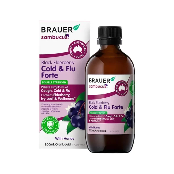 BRAUER Sambucus Black Elderberry Cold & Flu Forte (Double Strength) With Honey Oral Liquid 200ml