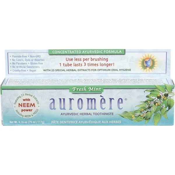 AUROMERE Toothpaste Ayurvedic Fresh Mint Fluoride Free 6x117g